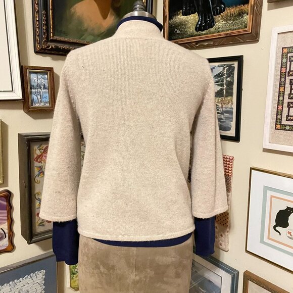 Vintage Tweeds Beige Lambs Wool & Angora Blend Single Button Cardigan Sweater M - Picture 4 of 5